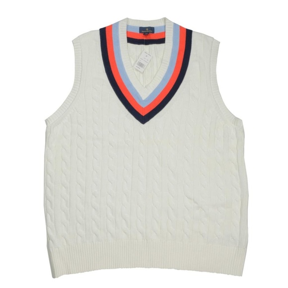 NWT VTG Old Stock BROOKS BROTHERS Sweater Vest Varsity Cableknit Sz. XL White